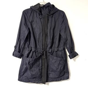 Tahari Hooded Light Women's Jacket  Convertible Sleeve‎ Navy Blue Approx. Size L
